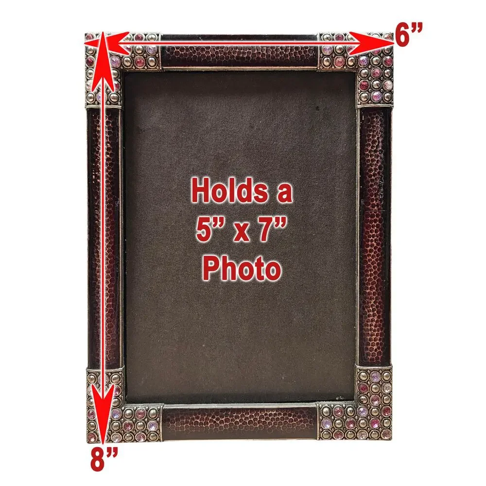 Vintage Jeweled Photo Frame 4x6 Hammered Copper Texture Swarovski Crystal Accent